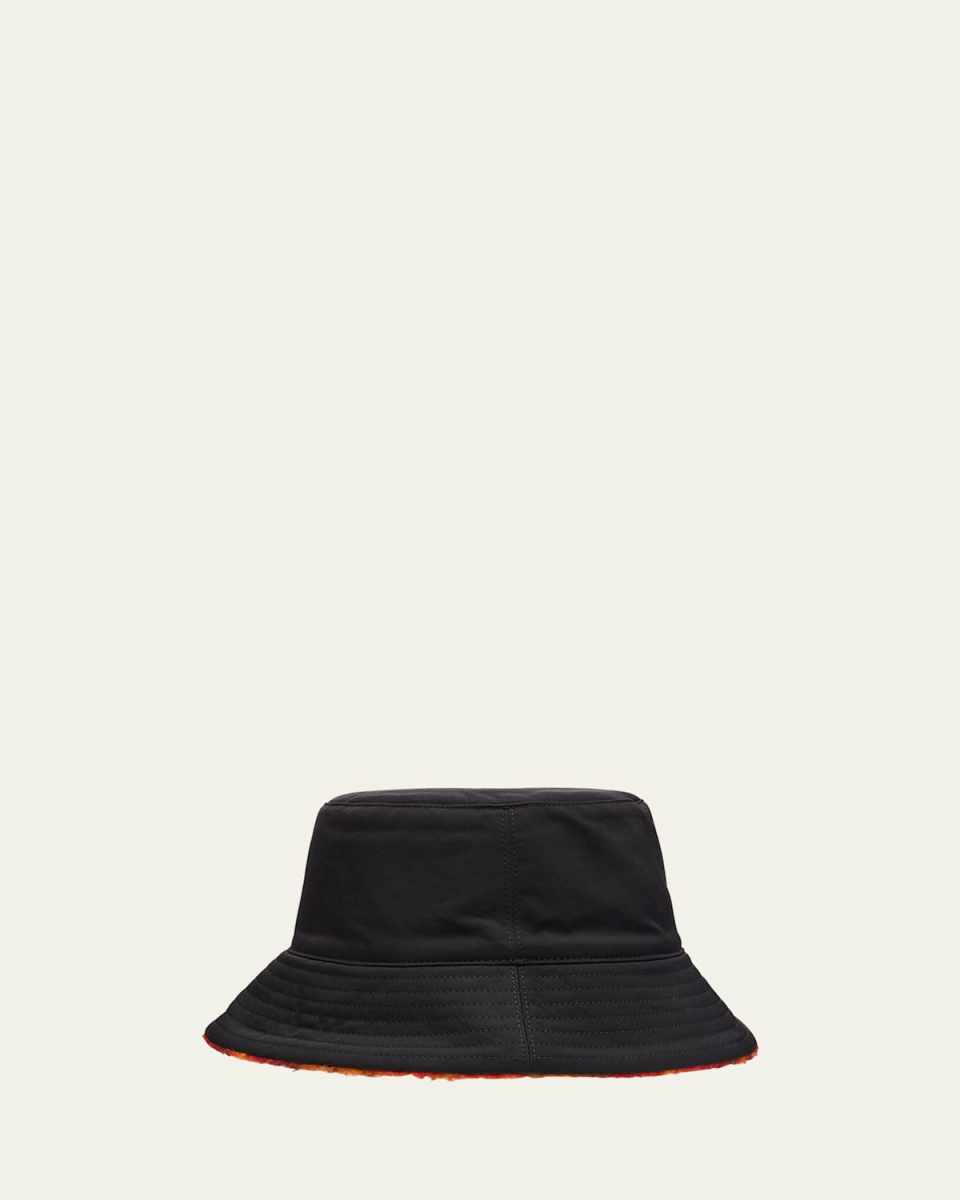 Men's Reversible Nylon to Fleece Check Bucket Hat